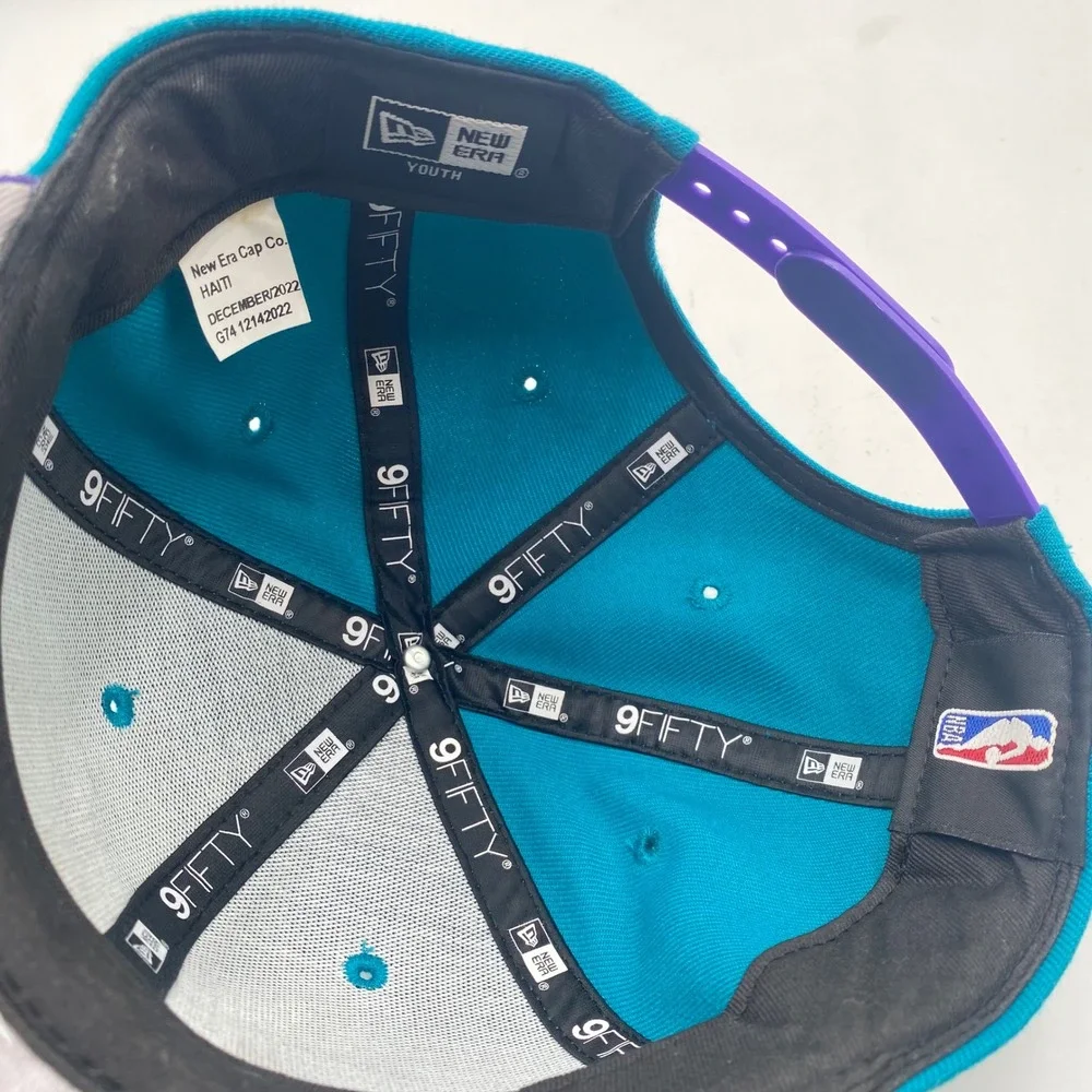 CHARLOTTE HORNETS New Era 9FIFTY Snapback Hat Youth Teal Purple NBA Flat Bill